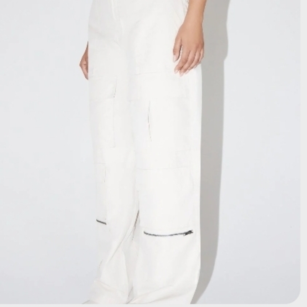 White Cargo Pants with Zipper Details